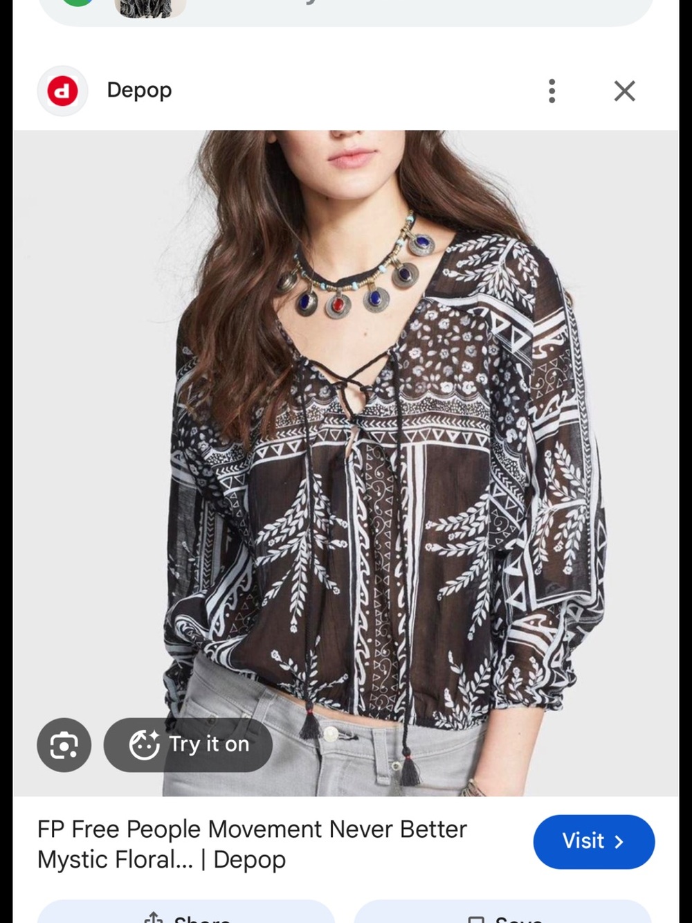Free People Black & White Sheer Lace-Up Floral Peasant never better mystic